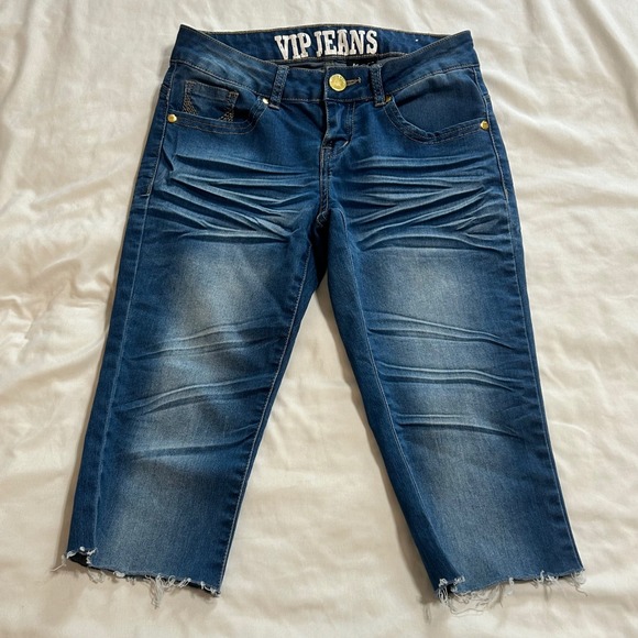 VIP Jeans Pants - VIP Jeans Womens Blue Mid Rise Raw Hem Capri Denim Jeans Size 1/2 1-6917NB-5